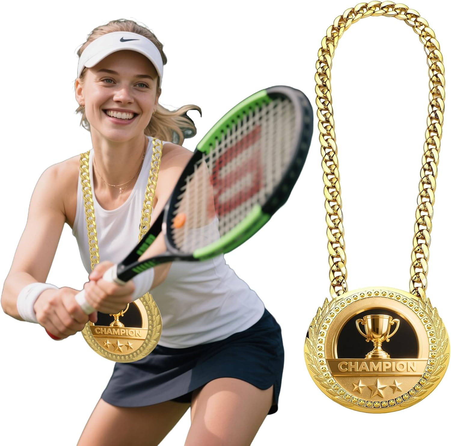Greatest of All Time Turnover Chain - 6" Big Gold Awards Medal Goat Trophy Necklace Champion Chain for Football Fantasy Basketball Soccer Sports Achievements MVP Turnover Chain Athlete Prize Gifts