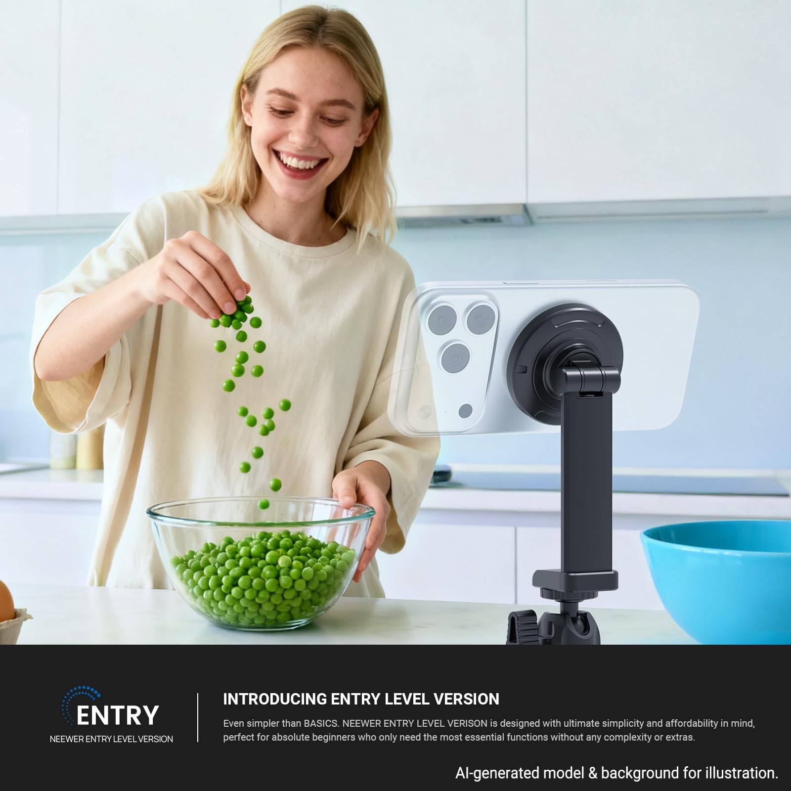 NEEWER Wersja poziomu wejściowego magnetyczny uchwyt na telefon adapter do montażu na statywie, kompaktowy 360° lekki przenośny kompatybilny z MagSafe iPhone Samsung Android do nagrywania wideo, PA153