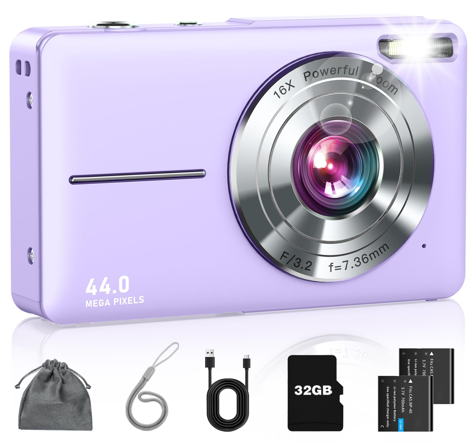 Digital Camera, Kids Camera FHD 1080P Point and Shoot Camera with 16X Zoom Anti Shake, Small Compact Camera for Teen Starter Children Kid Student Girl Boy(Purple)