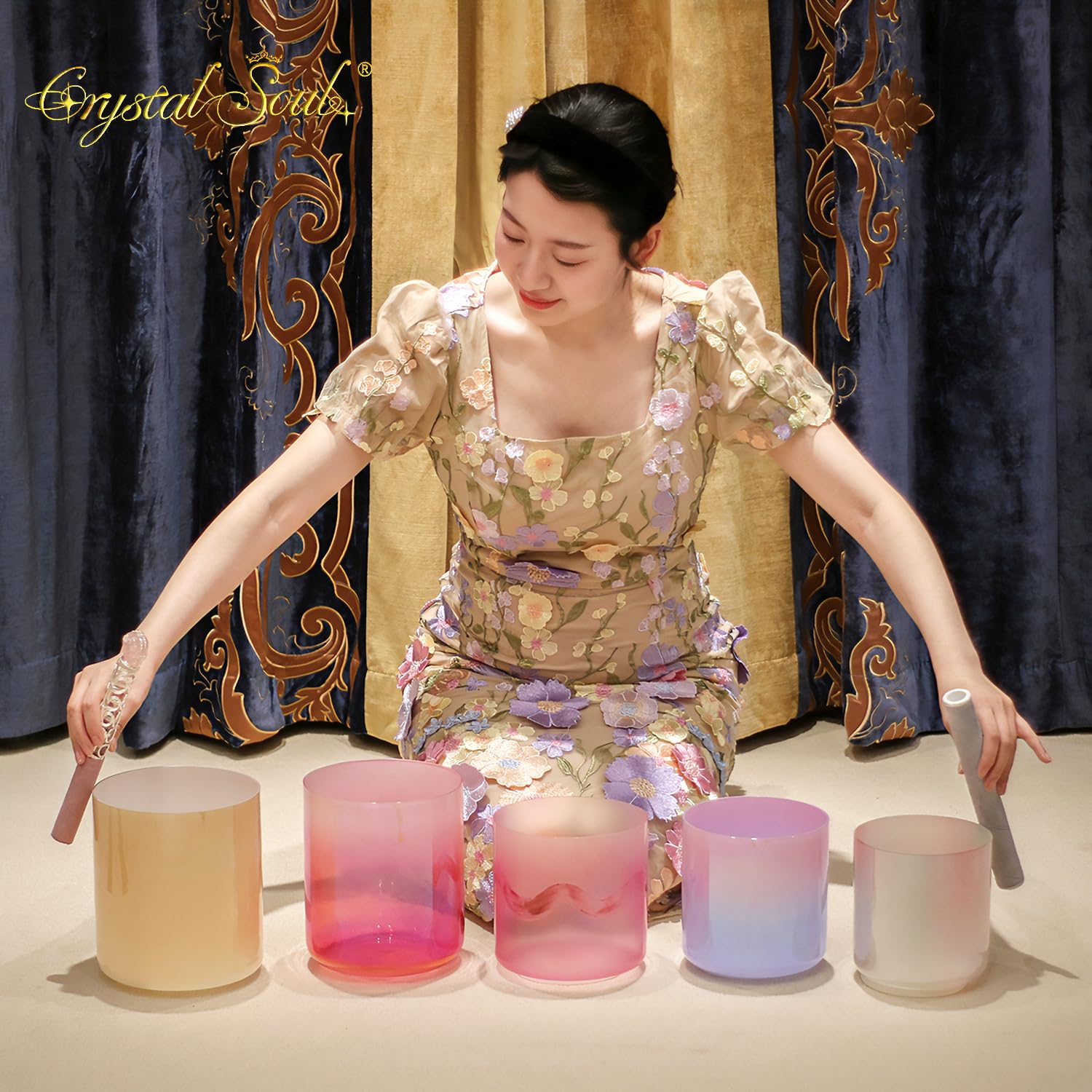 Crystal Soul Klangschale Set 432Hz C D E G B Noten 5 Schalen für Meditation und Klangheilung