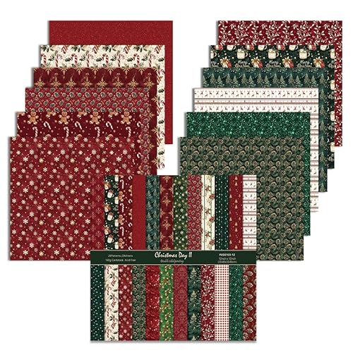 Scrapbook Papier, 24 Blätter Weihnachten Musterpapier, 24 Designs Doppelseitiges Bastelpapier, Motivpapier für Dekorative Fotoalbum und Journal, DIY-Dekoration (Rot, 30,5 x 30,5 cm)