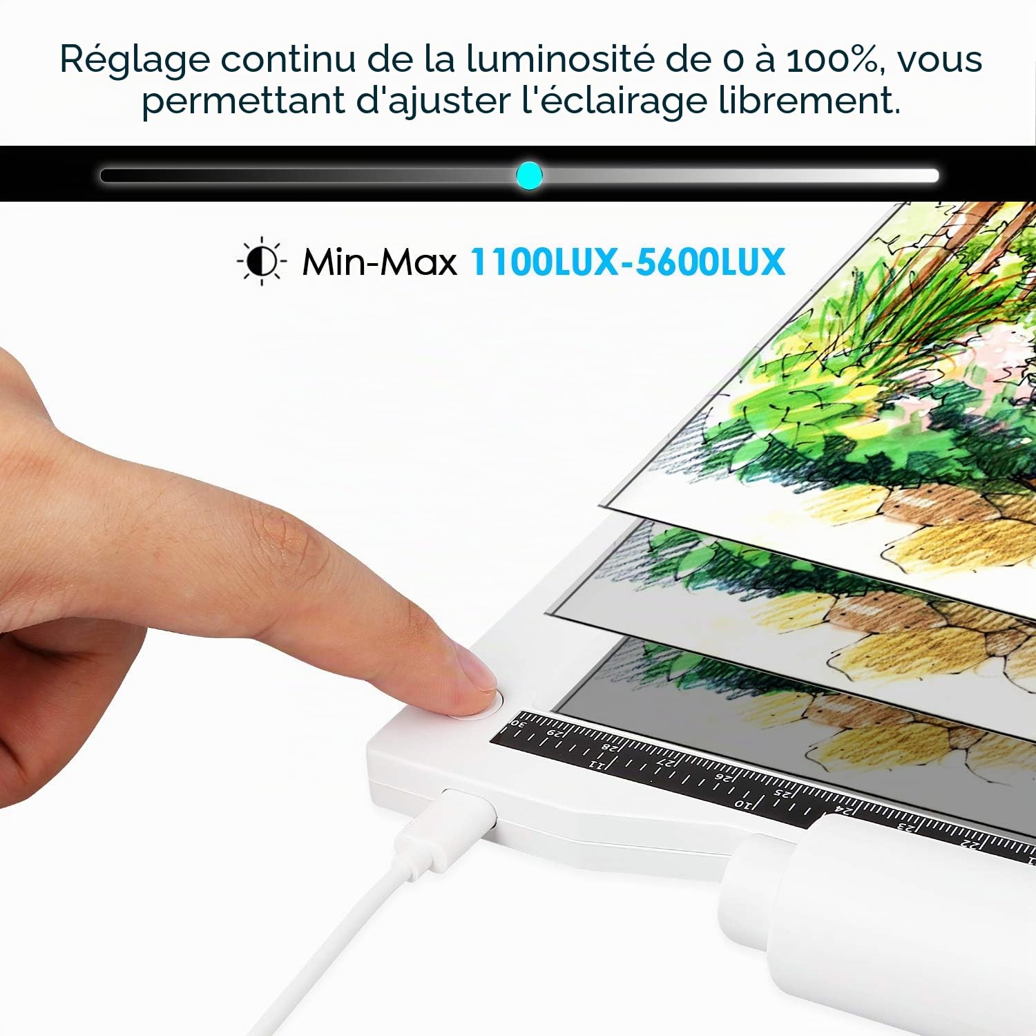 AGM Tablette Lumineuse A4, Luminosité Réglable Précise, Fonction Mémoire, Tablette Dessin Rechargeable pour l'Usage à l'Extérieur ou à l'Intérieur
