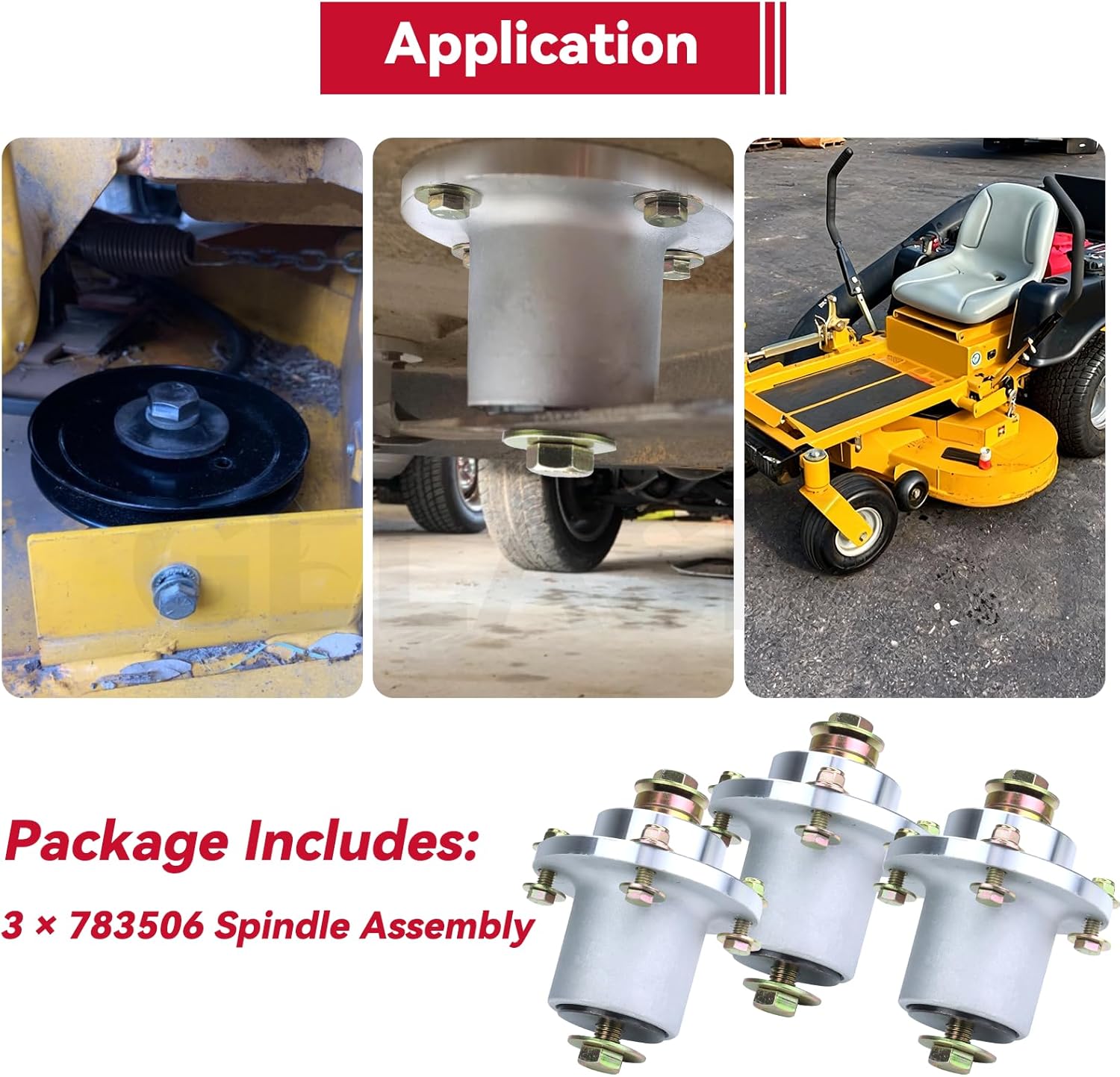 GELASKA 3 Pack 783506 Spindle Assembly Replaces Hustler 783506, 795757 for Hustler FasTrak 42" FasTrak 44'', FasTrak 48", Mini Z 36", Mini Z 42", Mini Z 44'', Mini Z 52'', TrimStar 36" 48" 52" Mowers