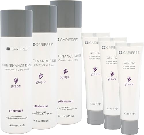 CariFree Kit de mantenimiento y prevención, uva Pasta de dientes y enjuague bucal con flúor anticavidad refresca el aliento y humedece la boca
