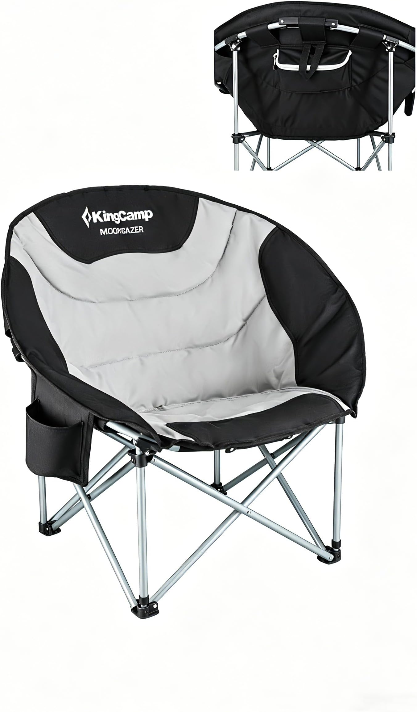 KingCamp Moon Chair Camping Folding Camping Chair XXL Garden Chairs Portable Heavy Duty Padded Camping Chair for Adults With Cup Holder and Cooler Bag for Fishing Beach Outdoor Indoor