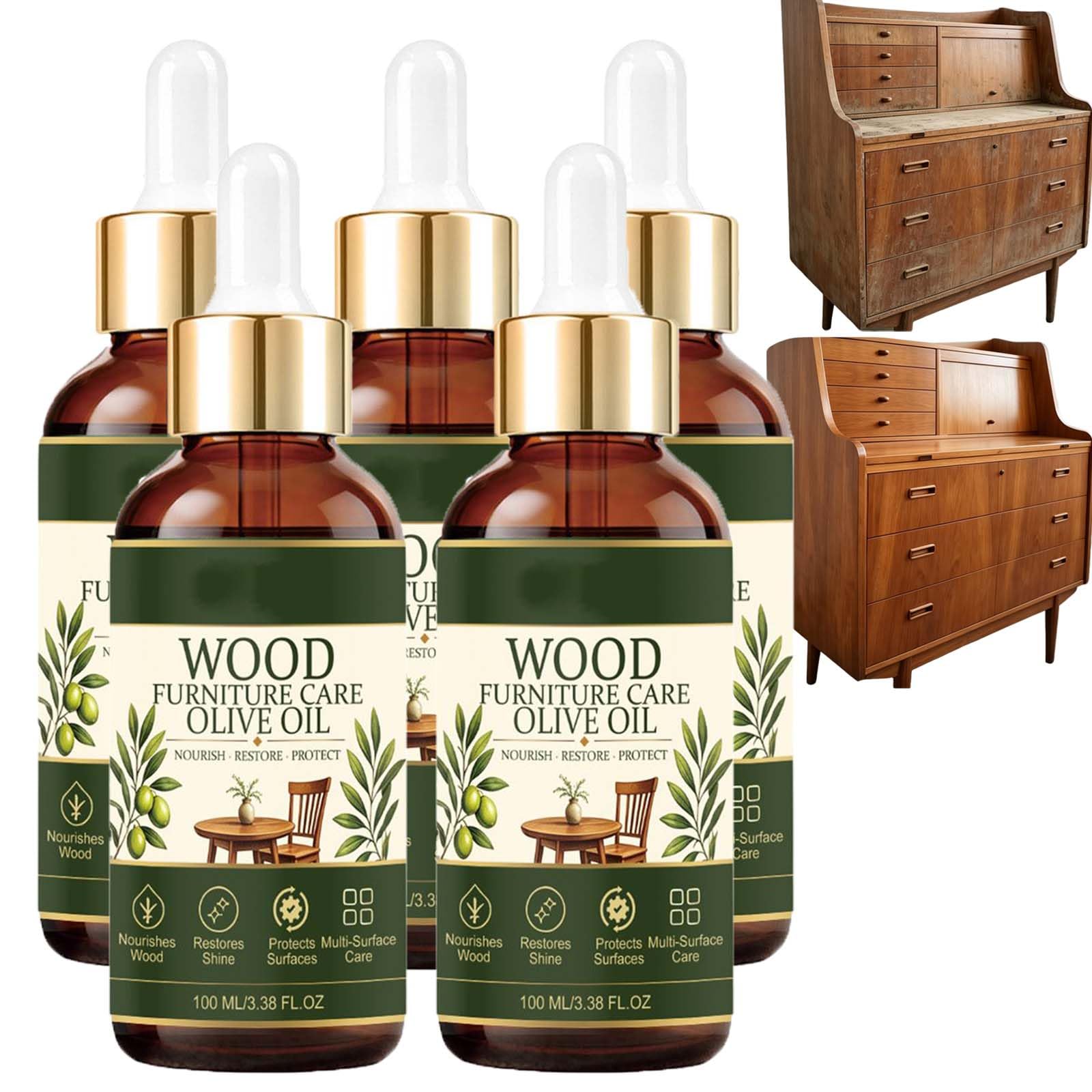 Olio nutriente idratante per la cura dei mobili in legno con oli d'oliva, olio essenziale per la cura dei mobili, lucidante e detergente per mobili, balsamo rivitalizzante e protettivo e spray per