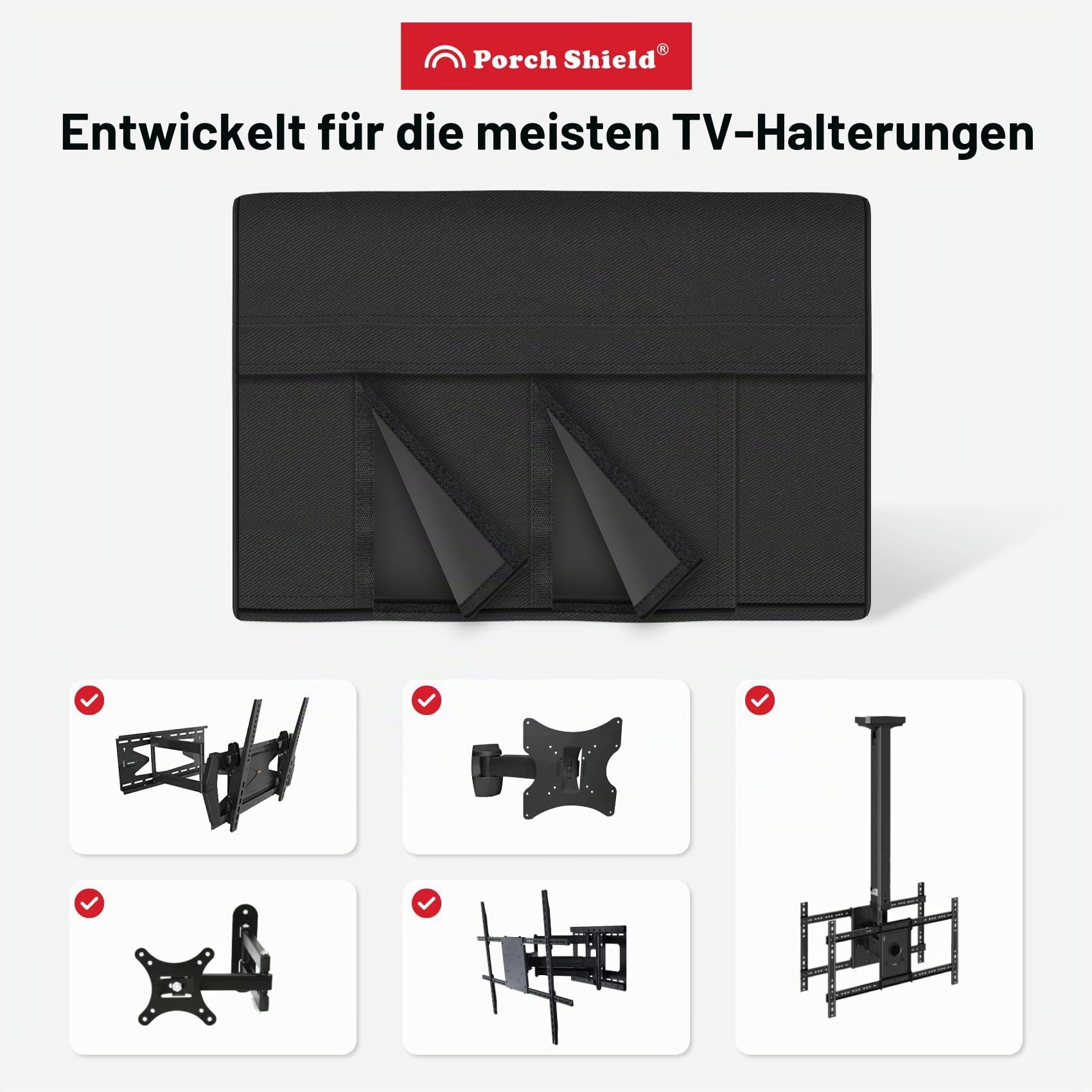 Porch Shield 63-65 Zoll Outdoor TV-Abdeckung, universeller wetterfester Schutz für LCD-, LED-, Plasma-Flachbildschirm, kompatibel mit Wandhalterungen und Ständern (Schwarz)