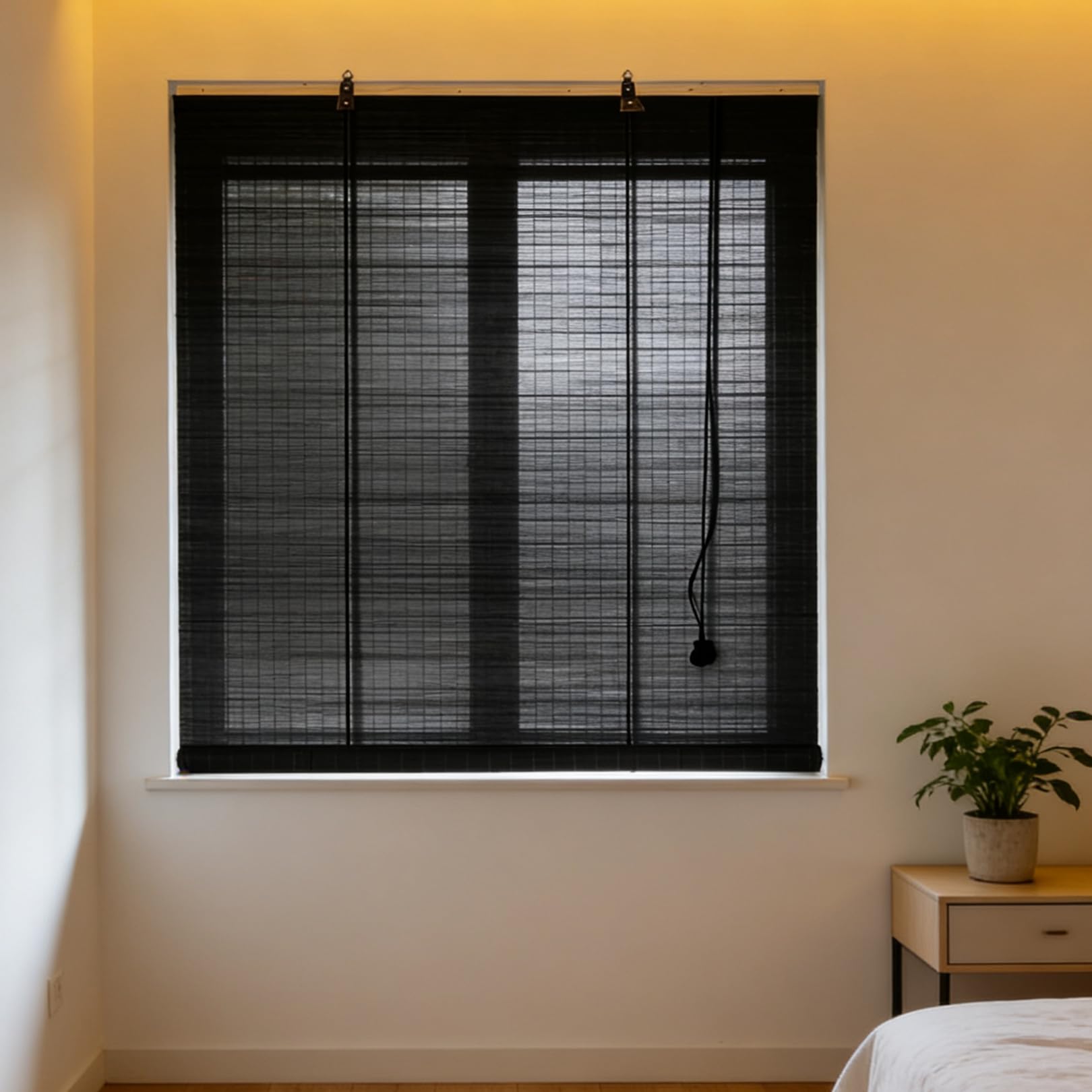 100x170cm Schwarz Bambusrollo für Fenster Sonnenschutz Sichtschutz Bambus Raffrollo Mit Lifter Outdoor Rollo Wetterfest Anti-UV Blackout Jalousie für Garten Terrasse Balkon Dekoration