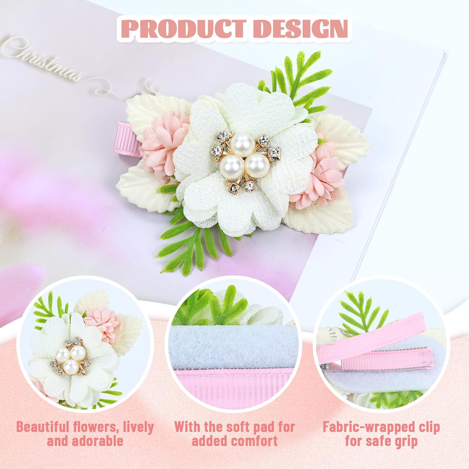 6 Pieces Delicate Handmade Rose Flower Hair Bows Fully Lined Alligator Hair Clips Floral Hair Barrettes Accessories for Baby Girls Toddlers Kids Teens Women (6PCS S1) - Image 3
