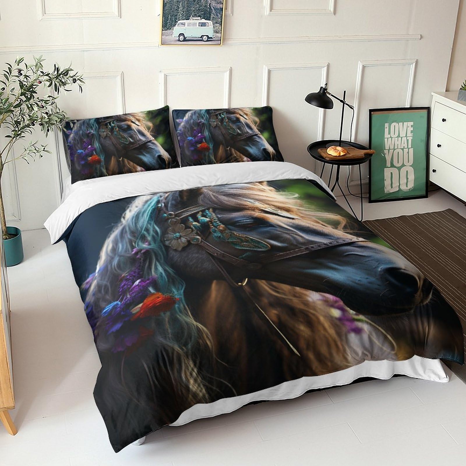 Ensemble de literie chevaux marrons 3D, couvre-lit en microfibre premium adulte