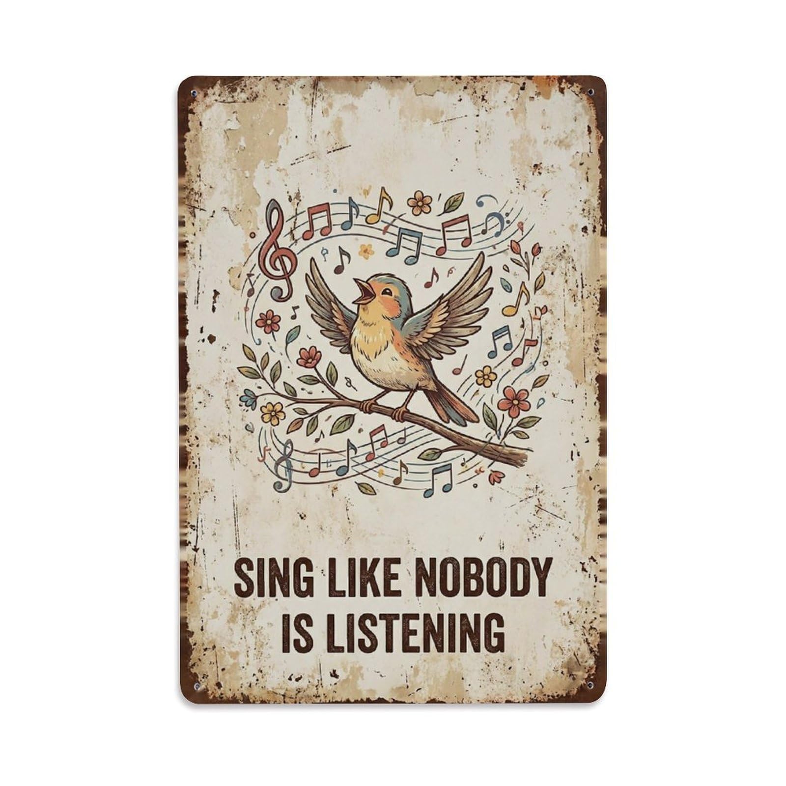 Okngb Style Vintage Songbird Wildlife Motto Like Nobody Listening Metal Tin Sign Plaque Wall Decor For Cafe, Man Cave, Club Bar, Office, Home Garden Round Metal Poster 8X12inch