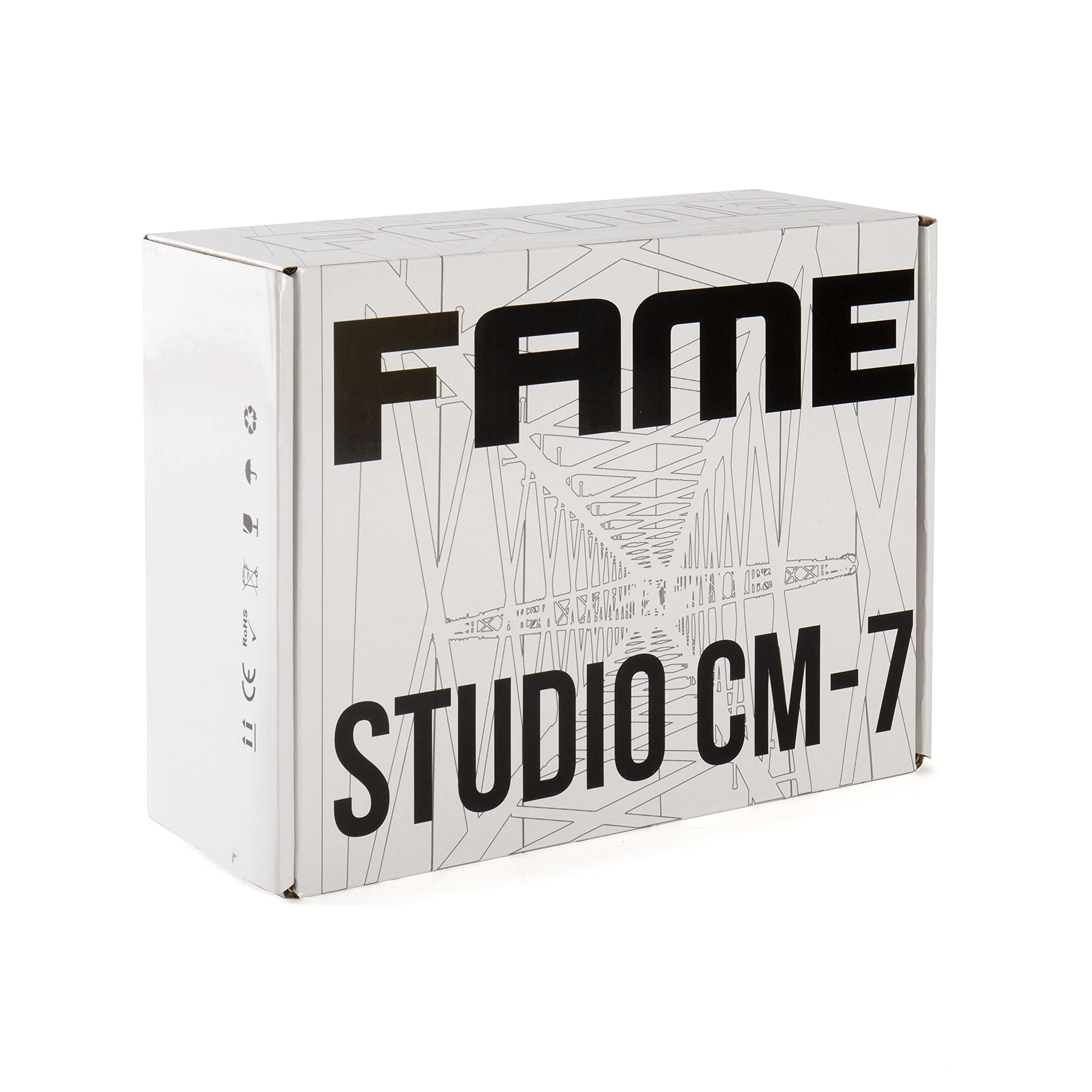 Fame Audio Studio cm-7 Großmembran Kondensatormikrofon, Schwarz, Nierencharakteristik, 20-20.000Hz Frequenzbereich, 136dB SPL, 15.85mV/Pa Empfindlichkeit, XLR 3 Pol, 48V, inklusive Spinne, ideal für