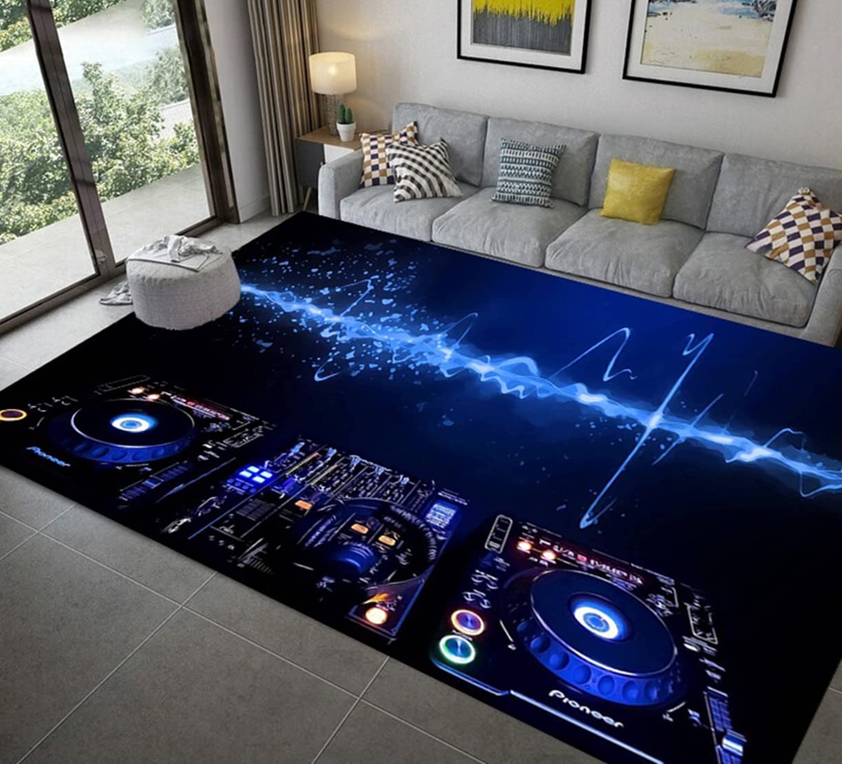 Xisnuient Alfombra Pantalla de Música de DJ Diseño Sala de Estar Dormitorio Sofá Comedor Cocina Baño Pasillo Tobogán Alfombra Antideslizante Música Bar Decoración CD Carpet (Color 1,50x80 cm)