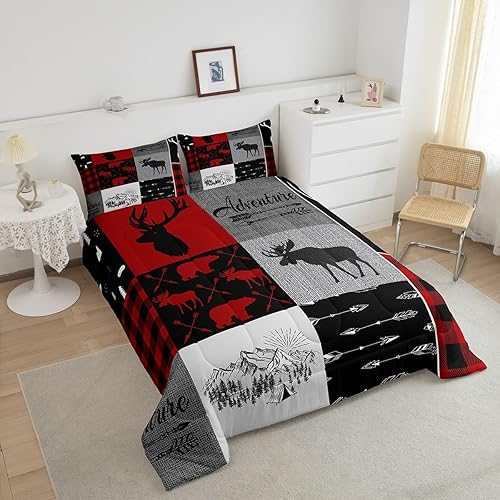 Miniatura 3 de Erosebridal Juego de edredón de ciervos de alce, tamaño individual, edredón acolchado rústico para niños, adolescentes y adultos, juego de ropa de