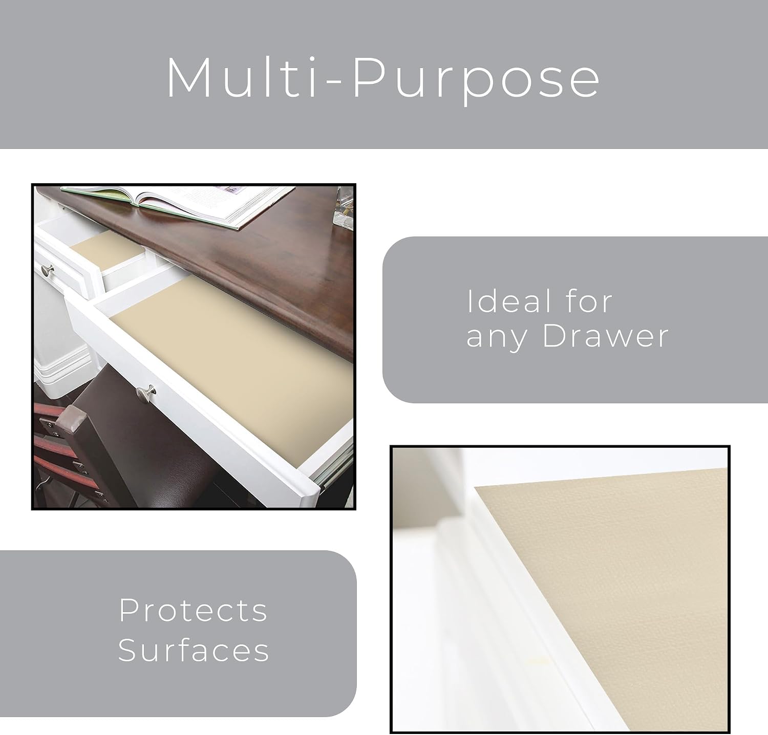 Smart Design Bonded Grip Shelf Liner - 12 Inch x 10 Feet - Non Adhesive, Strong Grip Bottom, Easy Clean Kitchen Drawer, Cabinet, Cupboard Dresser Protector Cover, Non Slip Rubber Mat - Taupe image 5