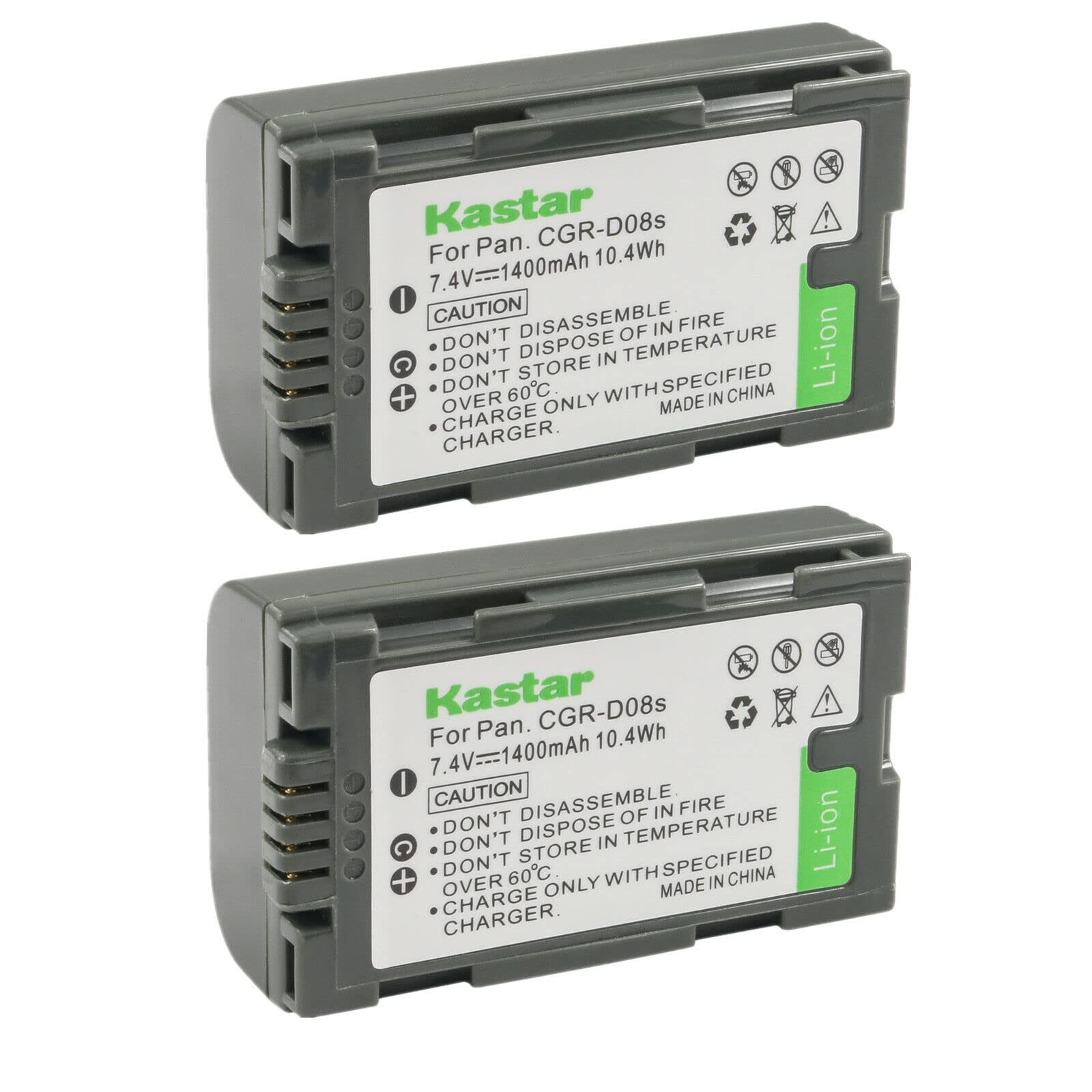 Kastar 2-Pack CGR-D08 Battery Replacement for Panasonic PV-DV900, PV-DV901, PV-DV910, PV-DV951, PV-DV952, PV-DV953, PV-GS2, PV-GS9, PV-GS11, PV-GS12,