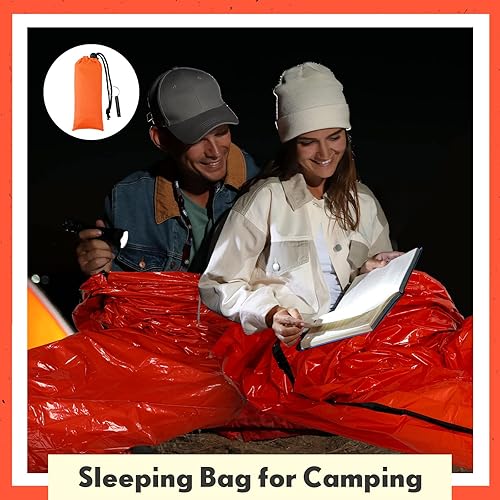 Miniatura 3 de Qunclay Juego de 12 bolsas de dormir de emergencia de supervivencia Bivvy Saco con silbatos, ligero, portátil, bolsa de supervivencia térmica,