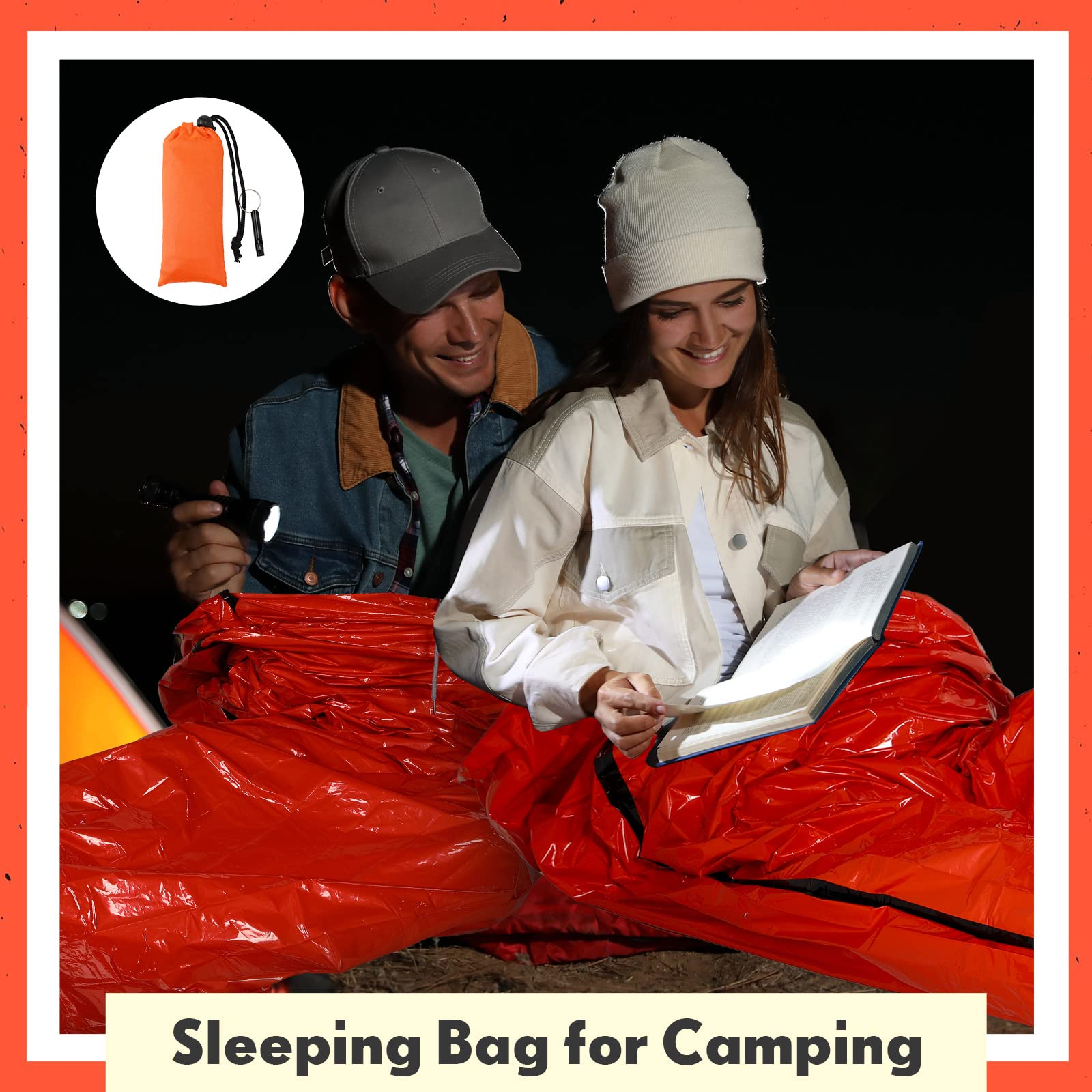 Qunclay 12 Set Emergency Sleeping Bag Survival Bivvy Sack Blanket with Whistles Lightweight Portable Thermal Survival Bag Thick Tent with Hood Extension Nylon Stuff Sack for Camping