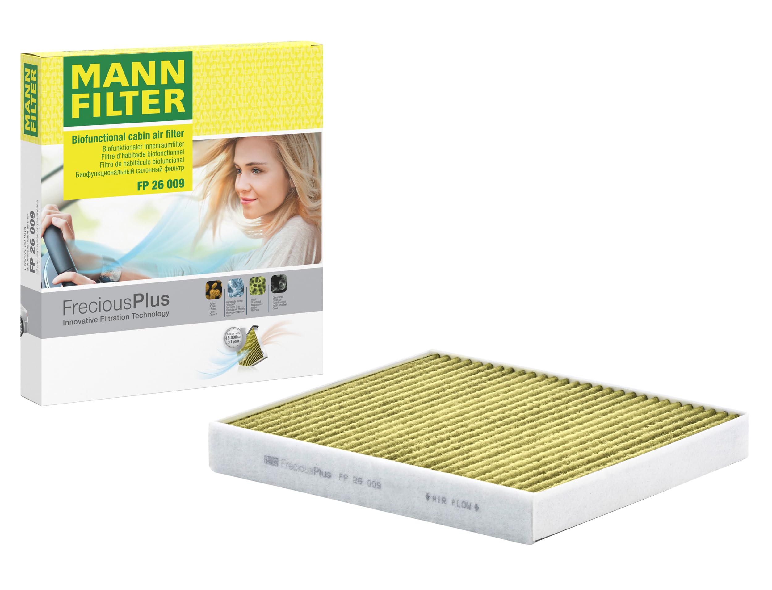 MANN-FILTER FP 26 009 Cabin Air Filter - FreciousPlus Biofunctional Pollen Filter - for Cars + Transporters