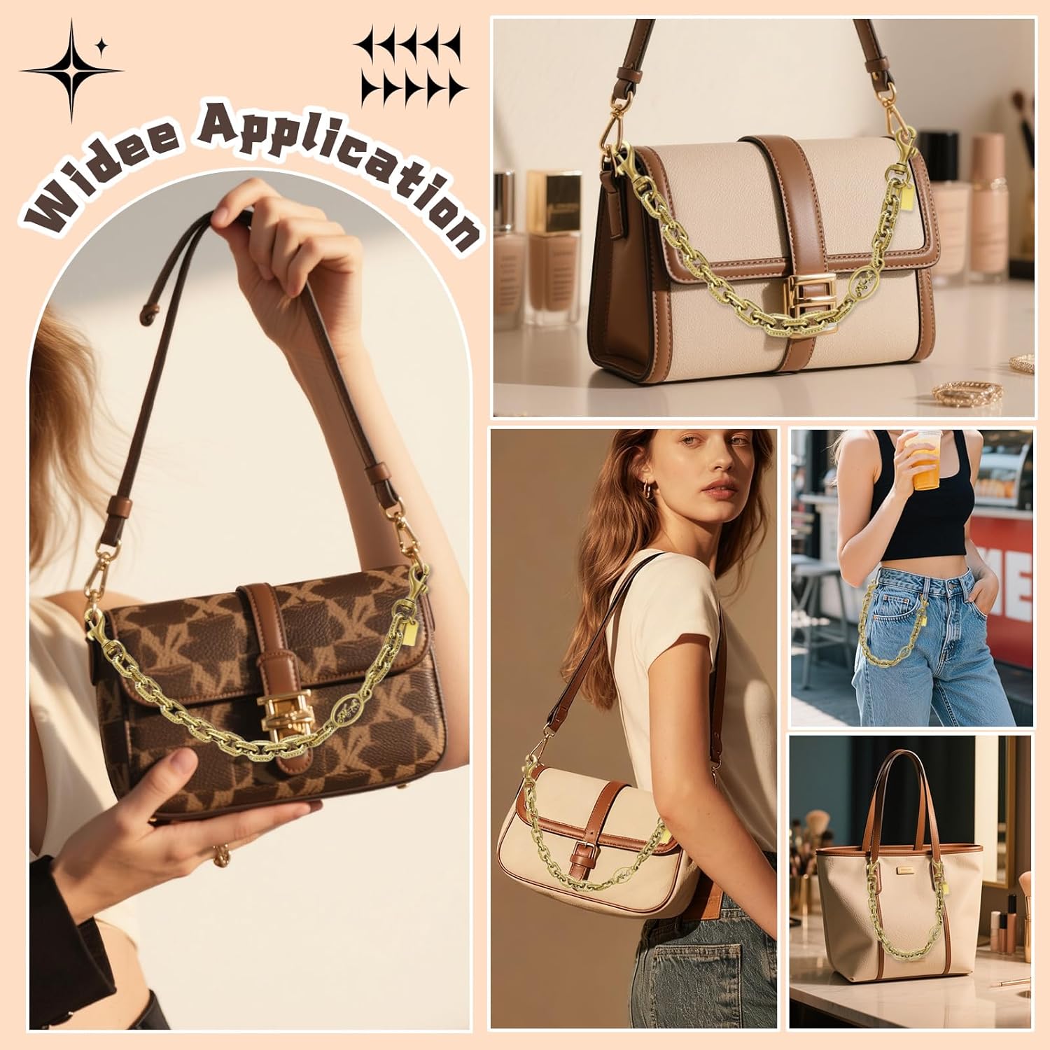 Gold Bag Charms Purse Charm Extender Chain - Gold Vintage Bag Accessories - Cute Handle Replacement Charms Accessories - Handbags Tote Bags Accessories Gifts for Women - Image 2