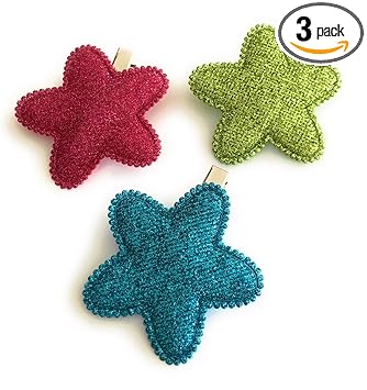 hair clips for kids and girls dark pink, green and blue colors fancy sparkly glitter big star hair pins set (pack of 3) stylish barrettes center clips latest accessories for children