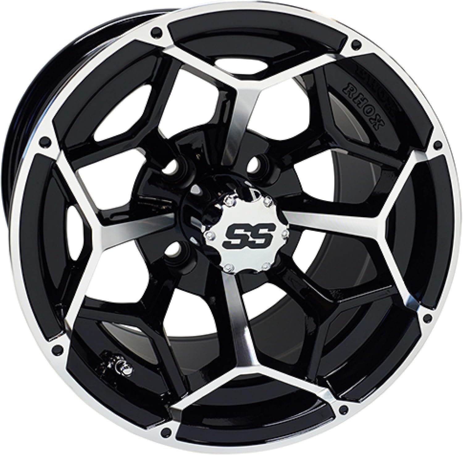 Red Hawk TIR-RX382 Wheel Machined Gloss Finish, Black, 12x7 ET-25 Golf Carts
