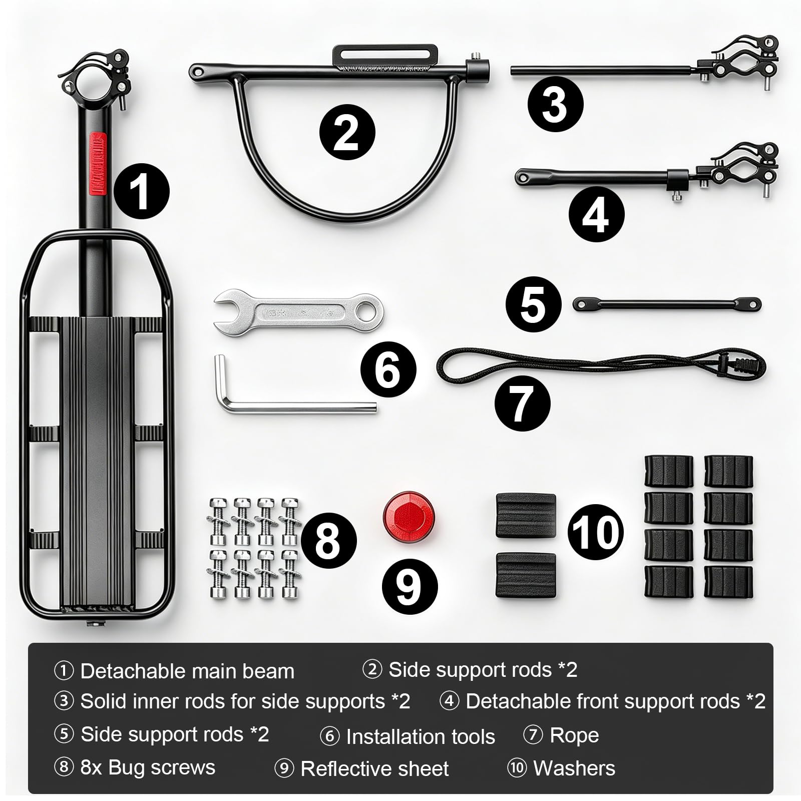 Porte Bagage Vélo Arrière Réglable Porte Bagage Velo Capacité de Charge Maximale de 100 kg Porte Bagage VTT avec Reflecteur et Garde-Boue, Universel Installation Rapide, Porte Bagage Velo Noir