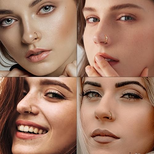 Miniatura 3 de KANOUE 5 anillos de nariz de acero quirúrgico 18G, 5 piezas de aros falsos para la nariz, cartílago, aro de nariz, aros en forma de D,