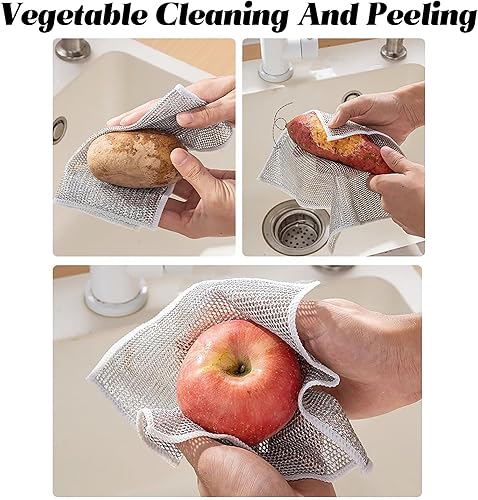 Miniatura 6 de TERPINK Paquete de 5 paños multifuncionales de alambre antiarañazos, paño de limpieza de punto de malla de alambre, trapos para lavar platos,