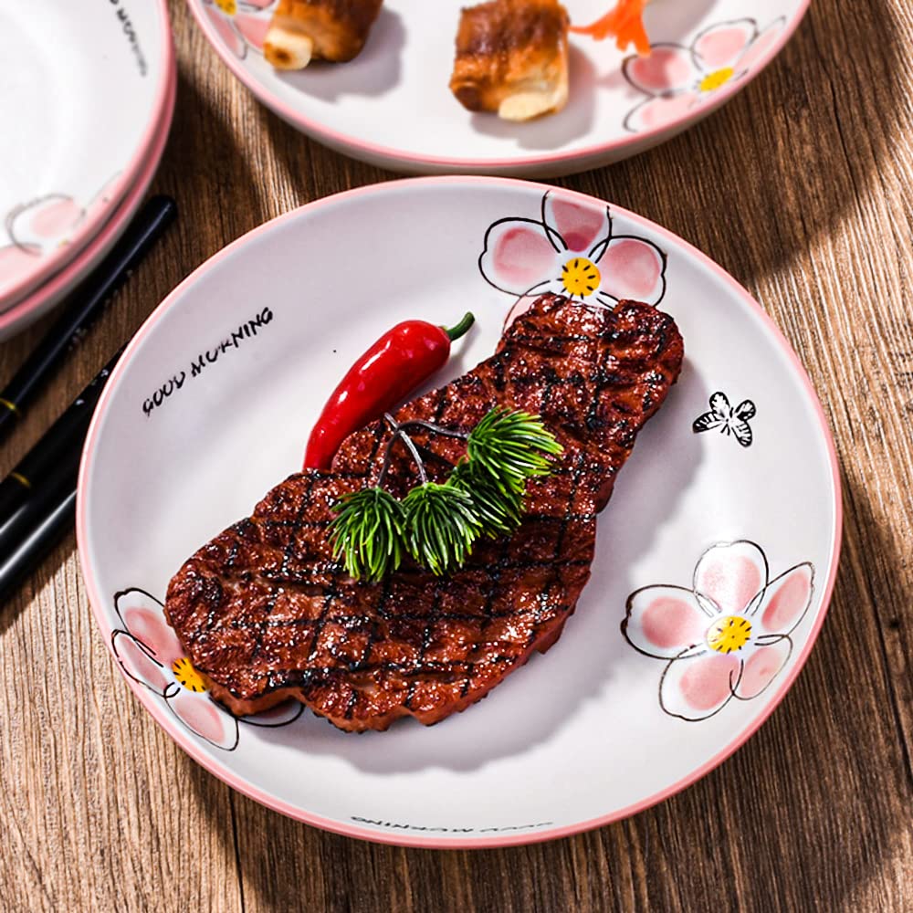 Lot de 4 assiettes plates japonaises en céramique, 20,3 cm, rouge prune