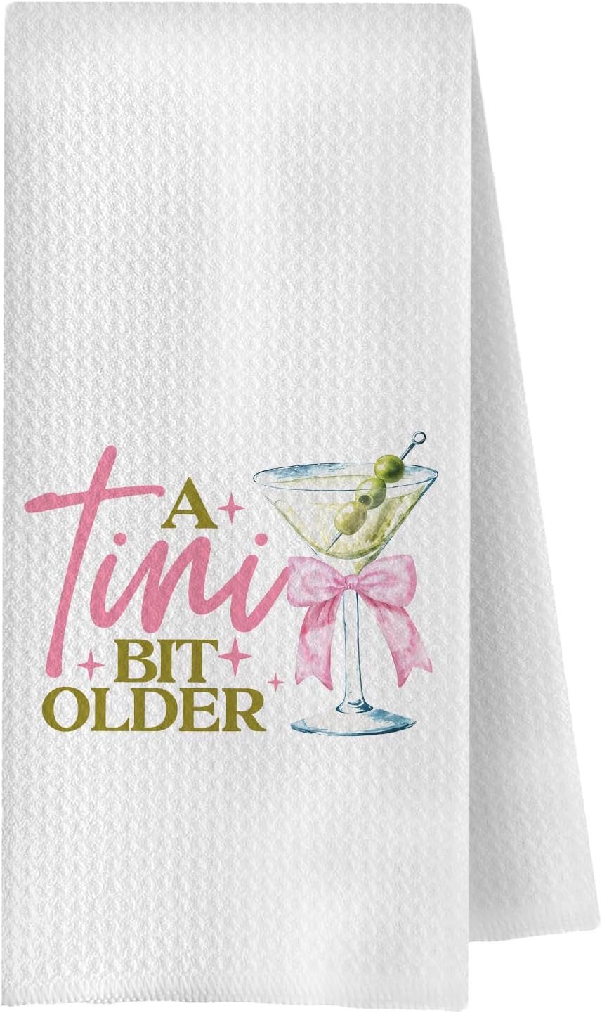 Coquette Pink Bow Dirty Martini Kitchen Towels, Gifts for Martini Lovers Dish Tea Towel for Kitchen Bar Cart Decor, Cocktail Lover Gifts Decorative Hand Towels, 16x24 Inches