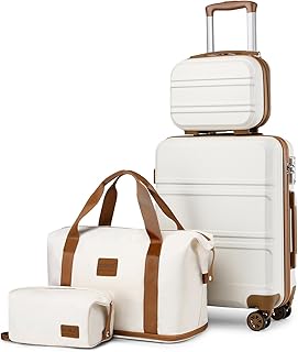 Luggage with Spinner Wheels Hardside Lightweight ABS Carry On Suitcase 4 Piece Set, Cream White, Carry-On Travel Set, Hardside Luggage