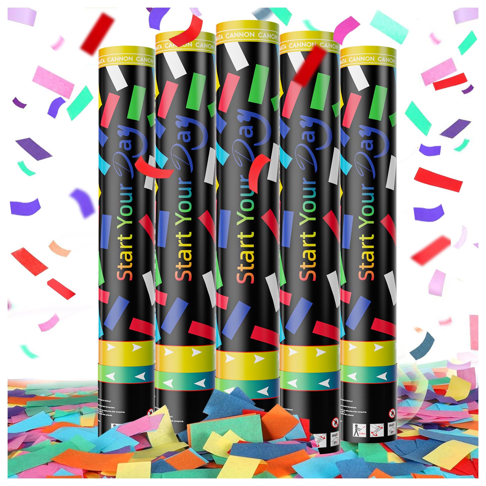 5 Pack 15 Inch Confetti Poppers – Multicolor Biodegradable Confetti Cannons for Wedding, Birthday, Graduation, Christmas, New Year – Party Poppers Confetti Shooters for Indoor & Outdoor Celebrations