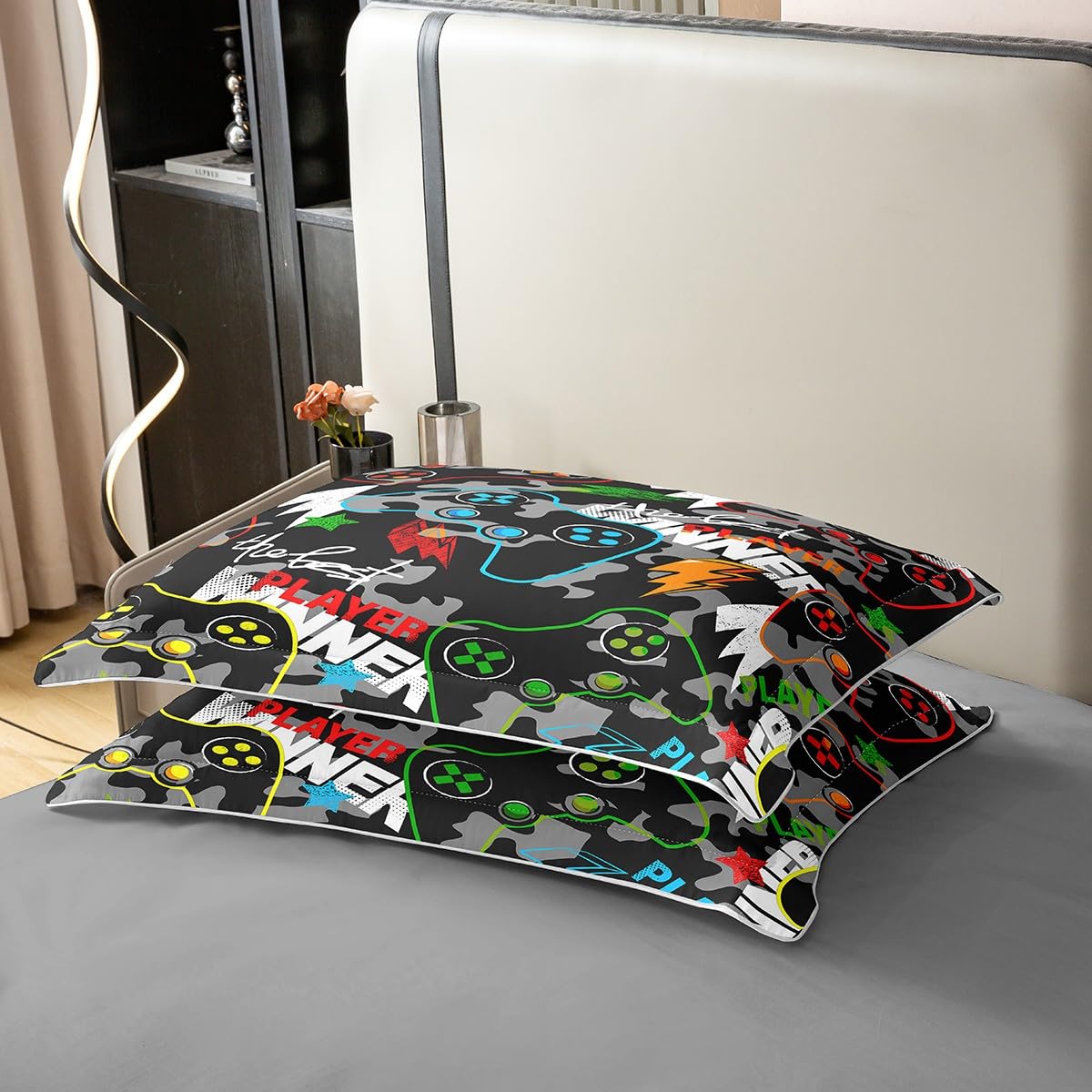 Homemissing Copripiumino Gamer 220 x 240 cm in Cotone Camouflage Videogiochi per Ragazzi Adolescenti-Grigio Camo Gaming Traspirante