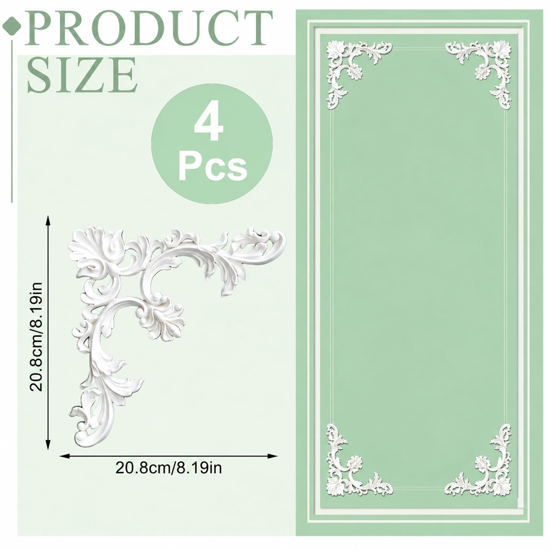 4 PCS Angolari Decorativi per Pareti E Soffitti in PU Modanature Angolari 3D con Decorazioni Floreali Profili Decorativi Verniciabili per Cornici E Angoli Elegante Finitura
