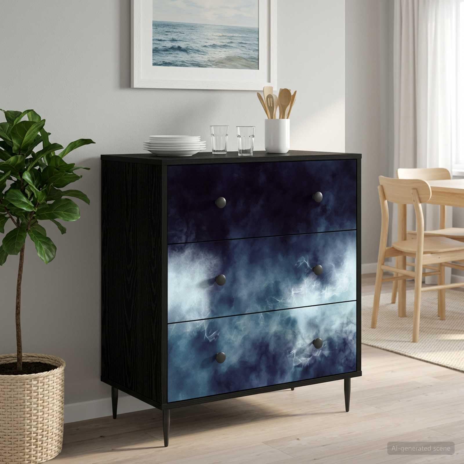 Komoda RAALTE drewno konstrukcyjne niebieski marmur 66 x 36,5 x 76 cm