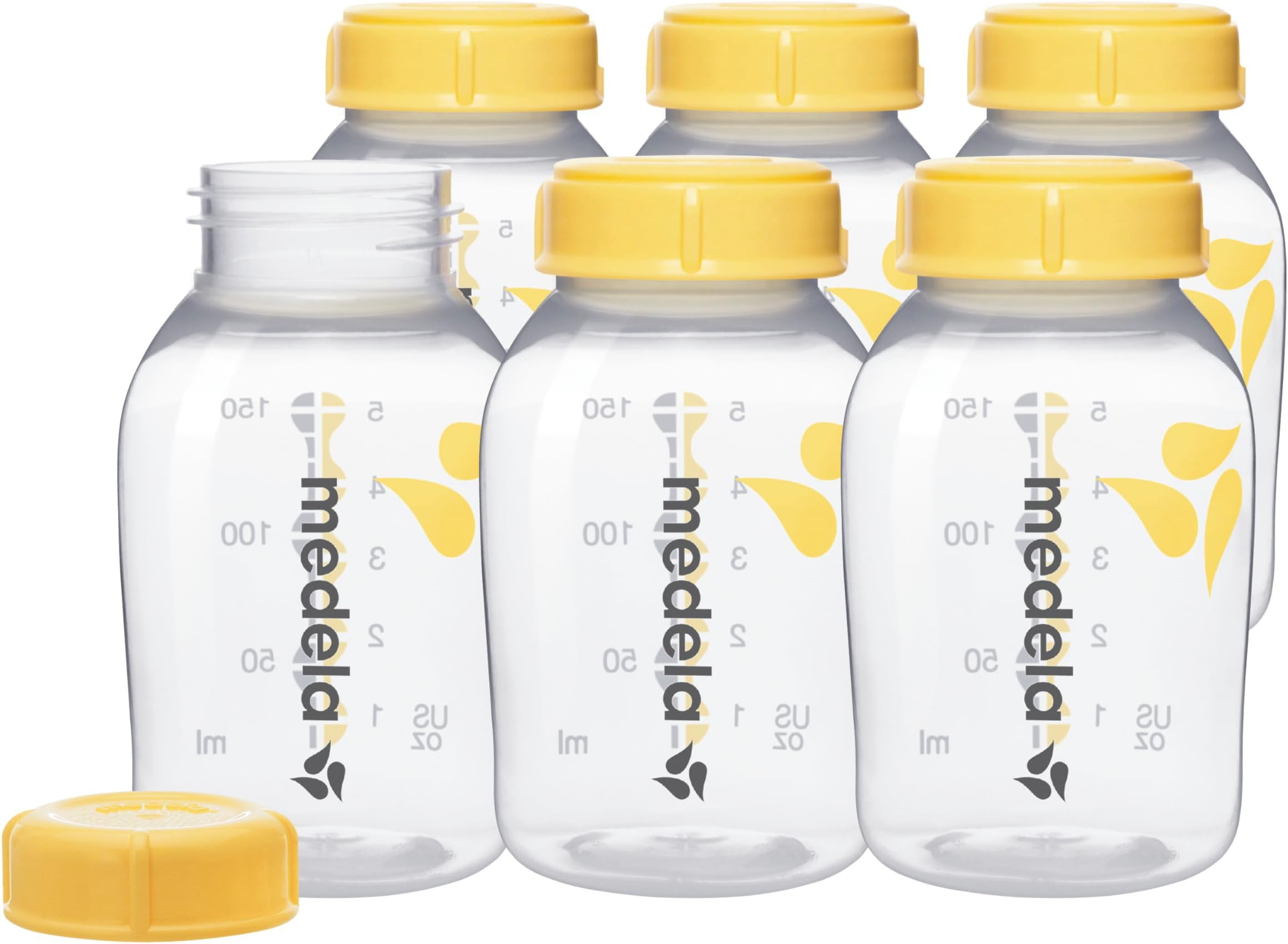 Breast Milk Collection and Storage Bottles with Solid Lids - 6pk/5oz-150mL Breastmilk Container, Compatible Breast Pumps and Made Without BPA