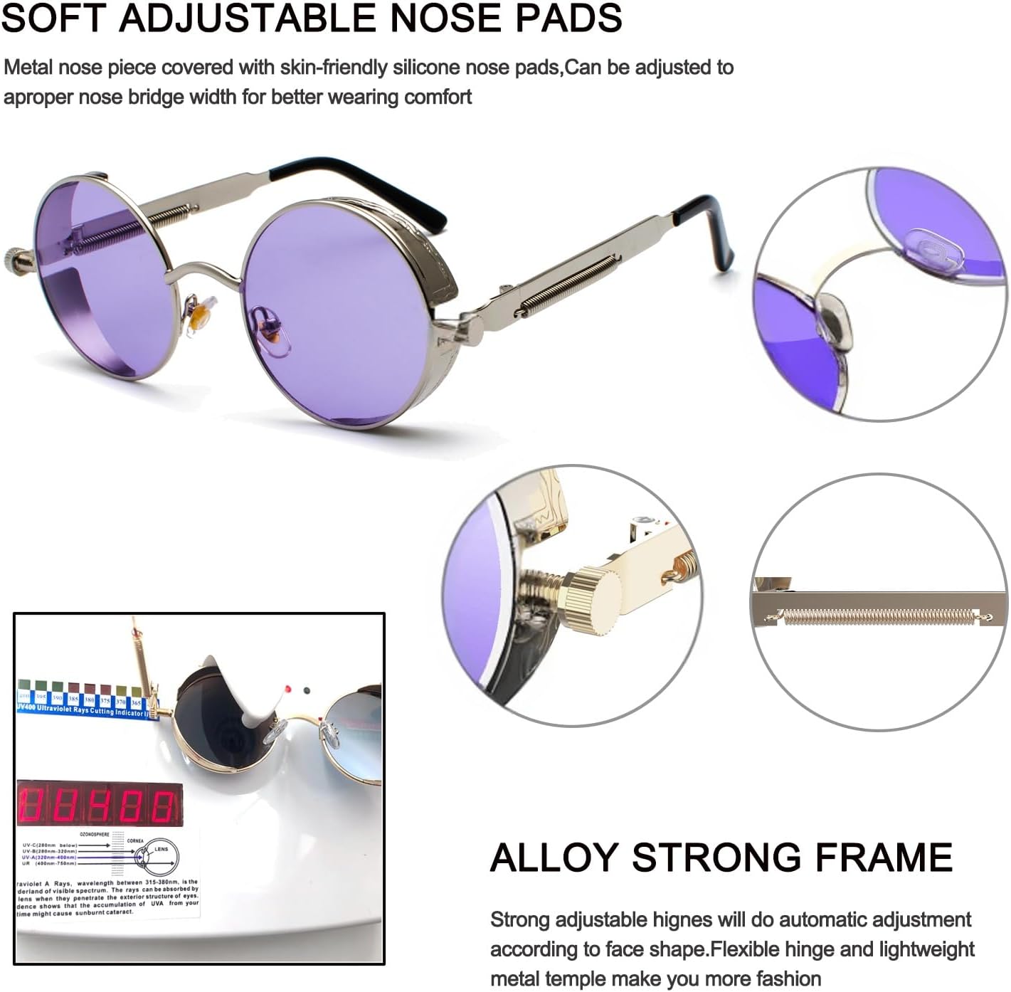 PROUDDEMON Retro Gothic Steampunk Sunglasses for Women Men Round Lens Metal Frame - Image 2