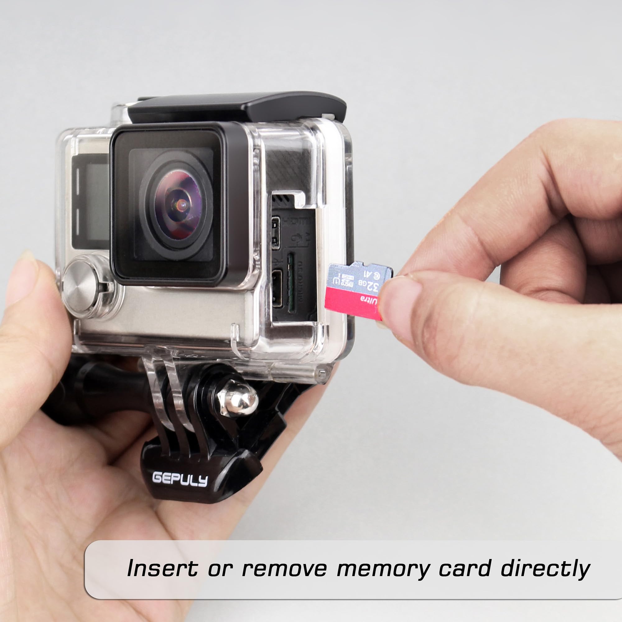 GEPULY - Custodia protettiva per GoPro Hero 4, Hero 3+, Hero 3, Hero 3, custodia protettiva laterale con scheletro posteriore e porta LCD Touch Backdoor per GoPro Hero 4, Hero 3+, Hero3 + Hero3