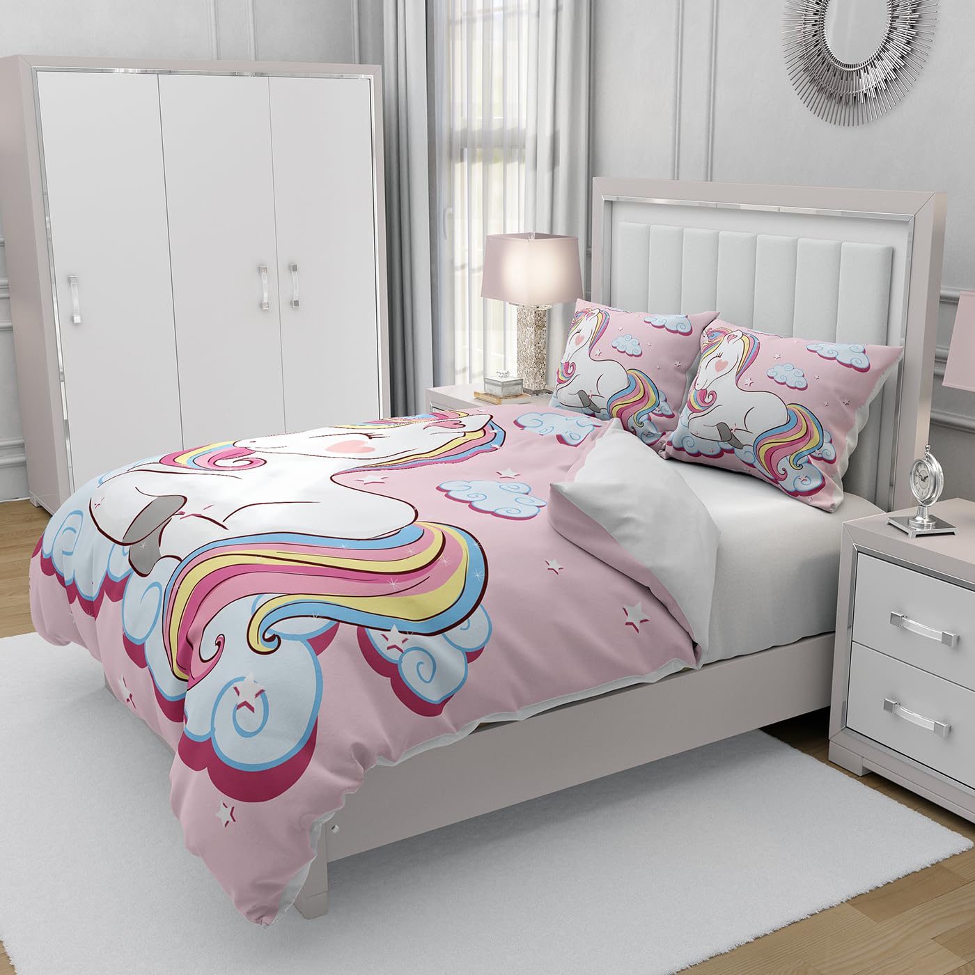 Cartoon Licorne Parure De Lit Décor Animaux Mignon Parure Housse De Couette Magical Fantasy