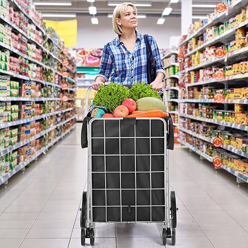 Miniatura 7 de Lifetime Home Carrito de compras mejorado con ruedas giratorias de 360 y forro impermeable para comestibles, ropa sucia de compras, plegable, ligero