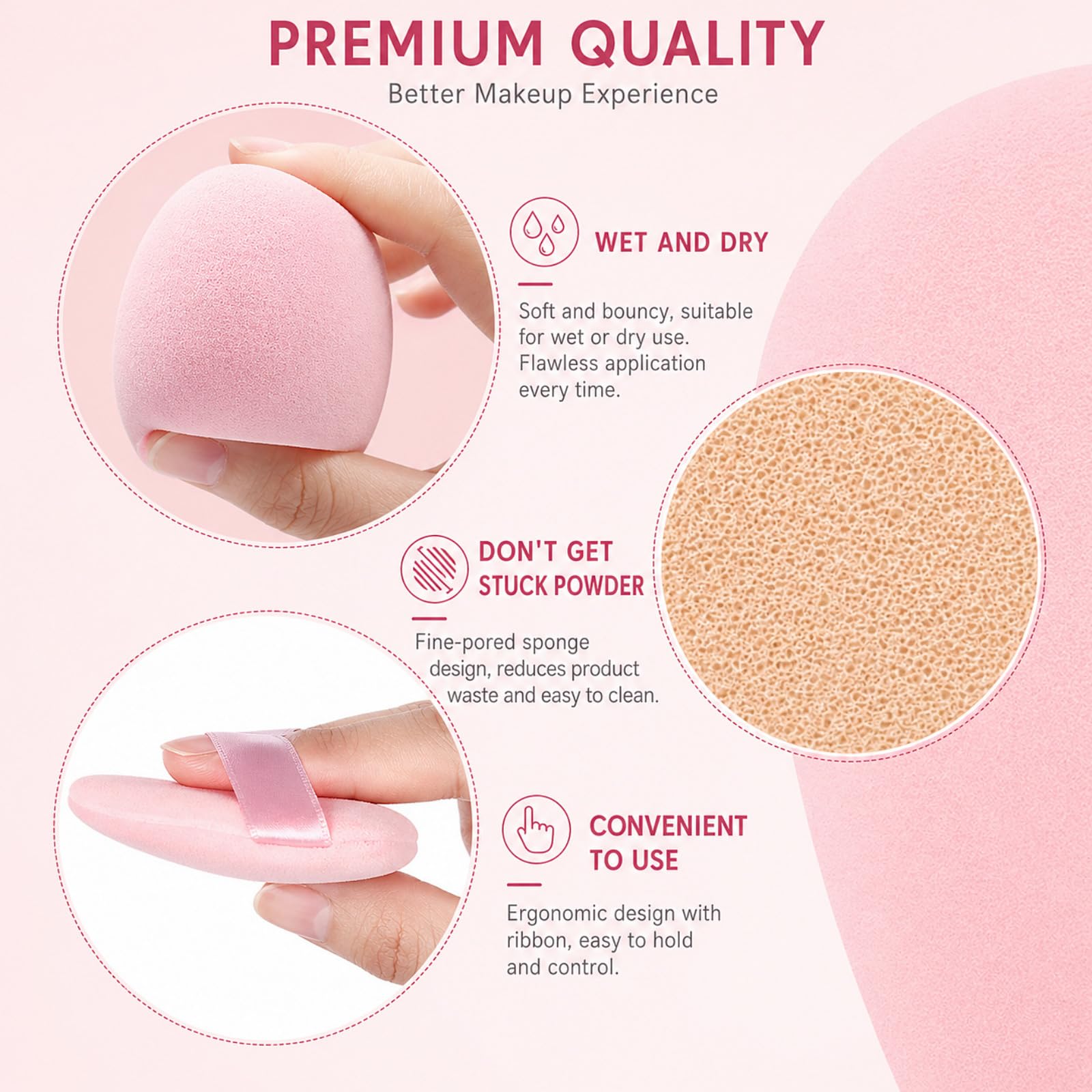 Éponges Maquillage & Houpettes 14 Pcs Rose, Beauty Blender Douces pour Fond de Teint, Correcteur, Poudre – Application Zéro Défaut sans Traces