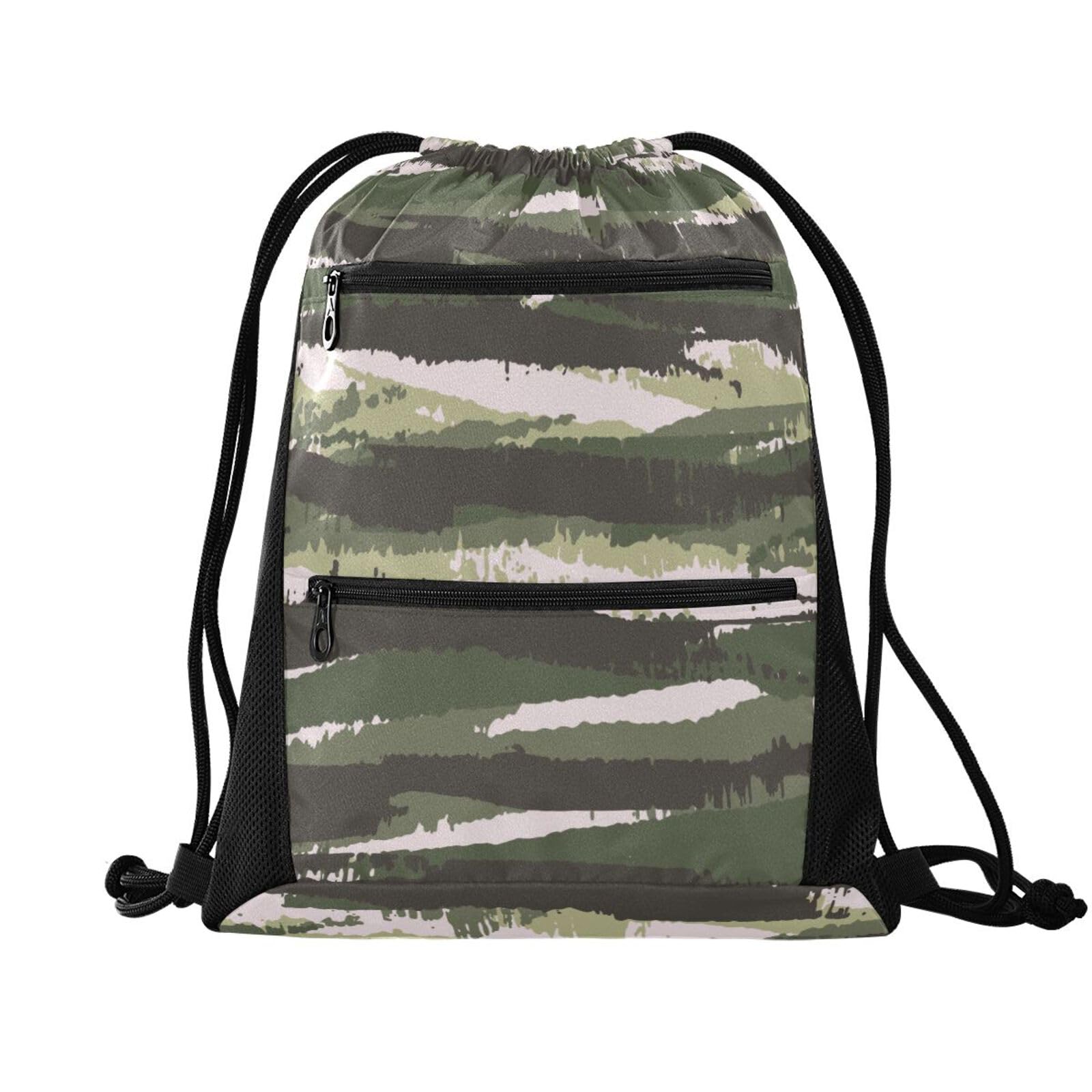 FRODOTGV Irregular Striped Camouflage Drawstring Backpack String Bag Outdoor Bag Gym Sports Sackpack with Mesh Pockets — image 1