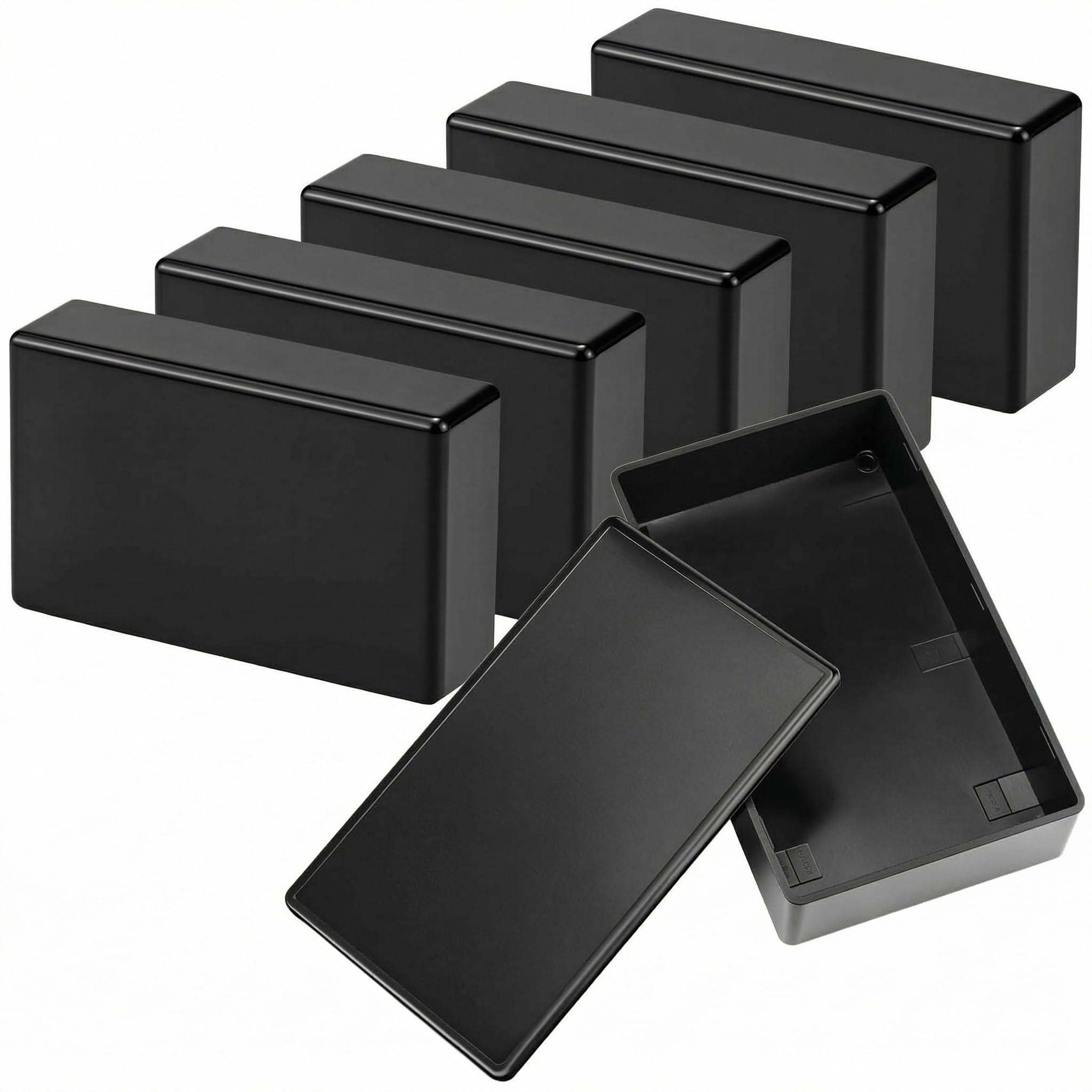 QWORK® 6 Pcs Black ABS Plastic Project Box,Electronic Junction Enclosure for Power, Instruments, and Portable Projects (100x60x25 mm)