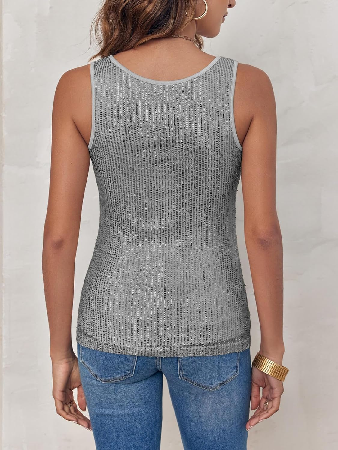 Fazortev Women's Sequin Tank Tops Sleeveless Scoop Neck Sparkly Sexy Party Camisole Vest - Image 5