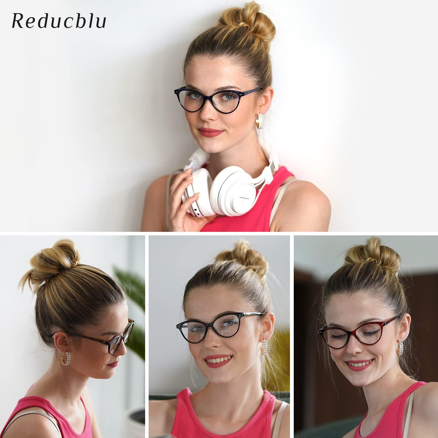 4 Pack Simplicity Cat Eye Reading Glasses for Women, Comfortable Ladies Readers