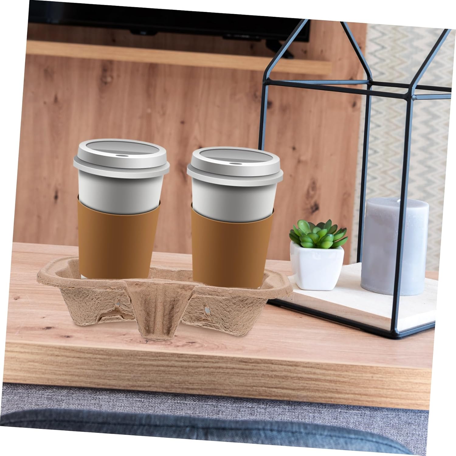 50pcs Paper Coaster Cup Holder Beverage Carrier Milk Tea Packing Tray for Outdoor Takeout Gatherings