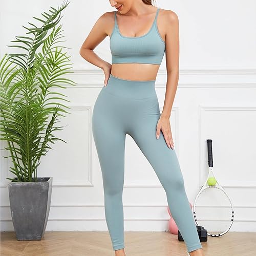 Miniatura 3 de Conjuntos de entrenamiento para mujer, 3 piezas, sin costuras, acanalados, sin mangas, cintura alta, pantalones cortos de yoga