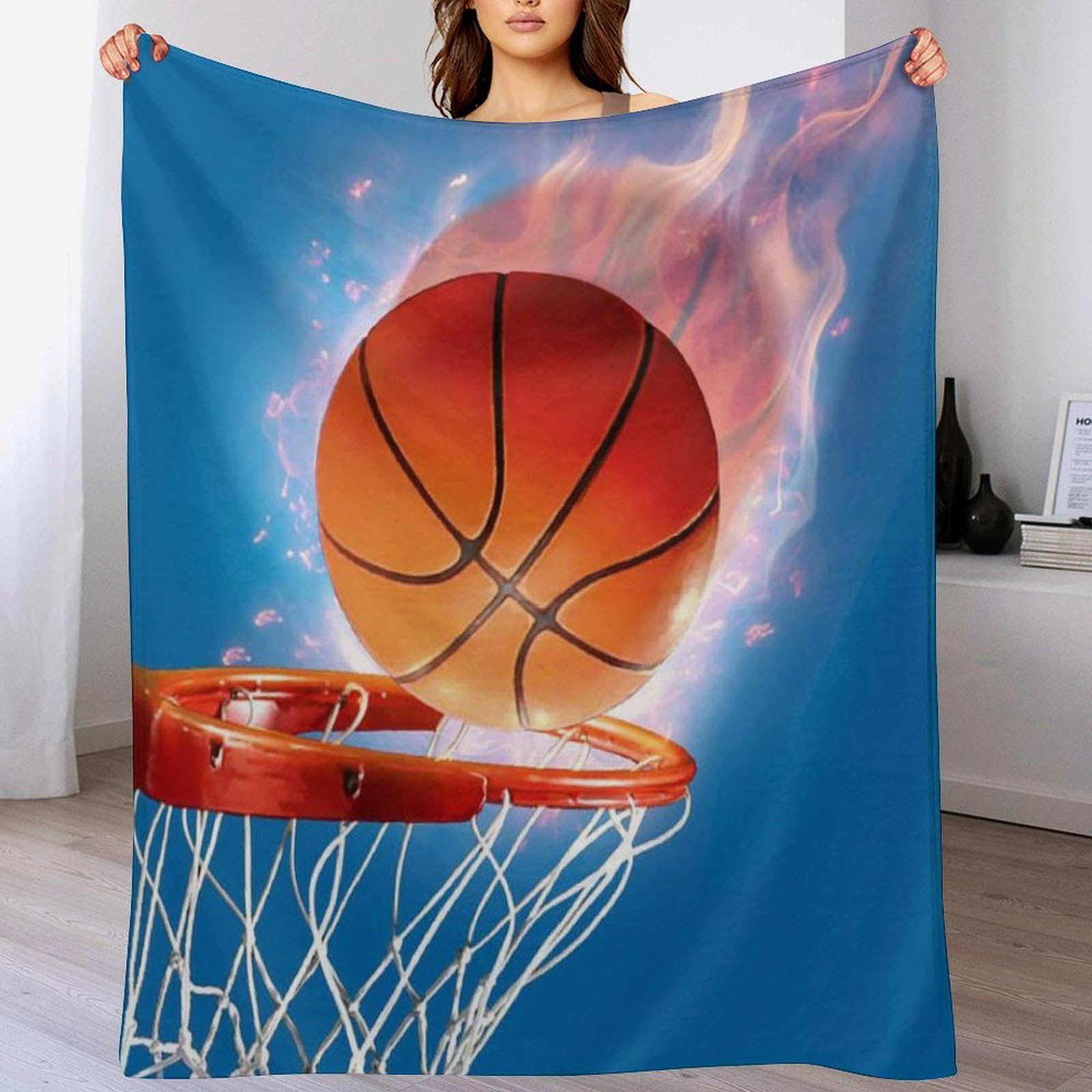 Couverture basket-ball en flanelle 130x180cm idéale pour vos soirées match sur le canapé