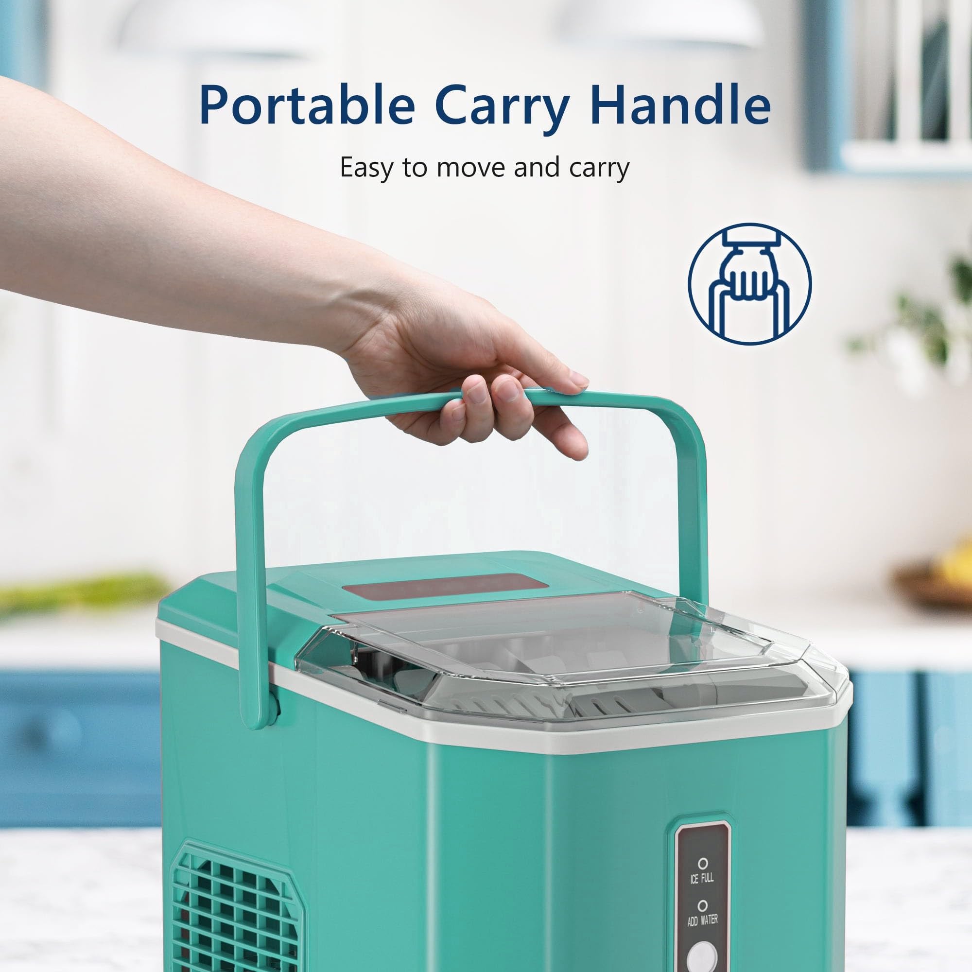 Countertop Ice Maker, 9 Cubes In 6 Mins, 26lbs In 24hrs, 2 Sizes Of Bullet Ice, Auto-Cleaning, Portable Ice Machine With Handle on Fridge.com - View 5